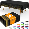 Smiry Disposable Table Cloth - 6 Pack, 54 x 108 Inch Waterproof Rectangle Tablecloths for Parties, Decorative Plastic Table Cover, Leakproof & Sturdy, Black & Gold