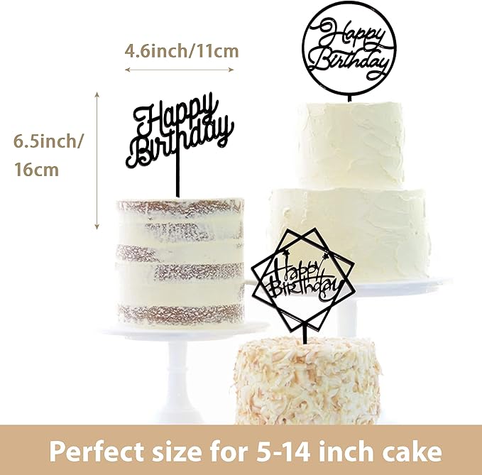 6-Pack Black Birthday Cake Topper Set, Double-Sided Shiny Black, Acrylic Happy Birthday Sign Cake Toppers/Cupcake Toppers, Party Decorations Supplies for Cool Guy.