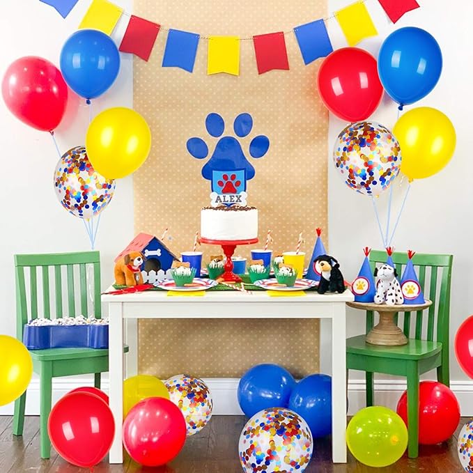 Red Yellow and Blue Latex Balloons with Confetti Balloons for Paw Party Decorations Carnival Circus Birthday Party(80 Packs)
