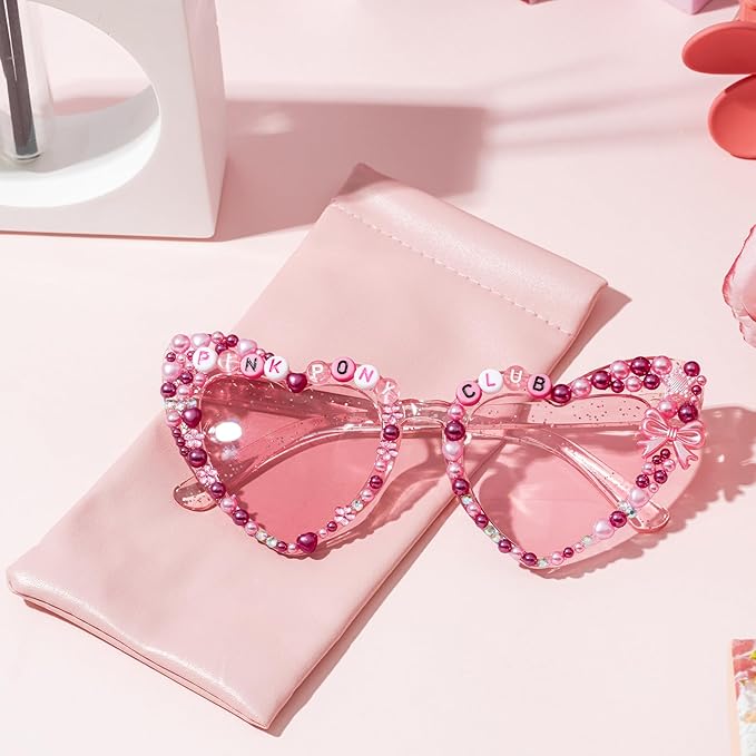 PANTIDE Bride To Be Sunglasses - Rhinestone Pearl Heart Shaped Sunglasses, Bachelorette Party Engagement Gift
