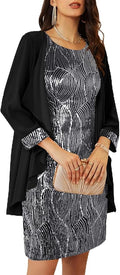GRACE KARIN Women's Sequin Dress - Wedding Guest & Mother of The Bride Formal Dress - Two Piece Knee Length