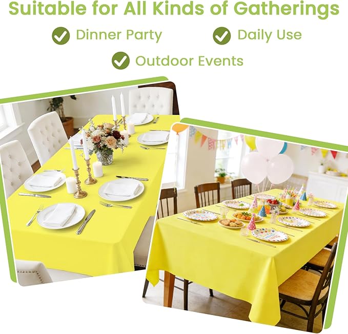 Mulbozy Yellow Plastic Table Cloth Disposable 4 Pack, 54 × 108 Inch Tablecloths Rectangle, Yellow Plastic Table Cover for Party Decor