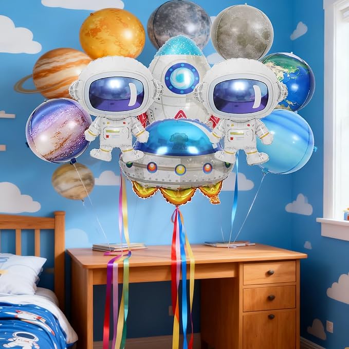 16-Piece Space-Themed Foil Balloon Set Perfect for Space Astronaut,Spaceship and Rocket-Themed Birthday Party Decorations Galaxy,Planet-Themed Party Supplies