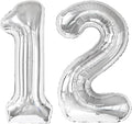 Silver Number 12 Balloon 40 inch, 12 Number Balloons, 12th Silver Birthday Decorations for Girls Boys Kids, 12 Year Old Silver Party Supplies
