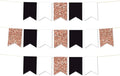 Andaz Press Hanging Pennant Banner with String, Faux Rose Gold Glitter, White, Black, 1-Set, 24 Pennants, Approx. 12-Feet Long, Girl's 1st Birthday Baptism Communion Theme Colored Supplies