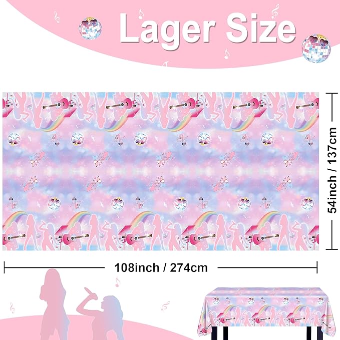 Avezano 3 pcs Music Birthday Tablecloths Popular Music Birthday Tablecover Pastel Bday Party Decorations Singer Fans Plastic Rectangle Tablecloth 108x54 inch