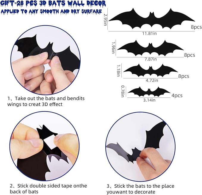 Halloween Decorations Outdoor,6Pcs Flordeluna Black Cat Yard Signs with Stakes, Glow in the Dark Eyes and 28pcs 3D Bats Wall Decor for Outdoor Yard Lawn Patio Garden Halloween Decor