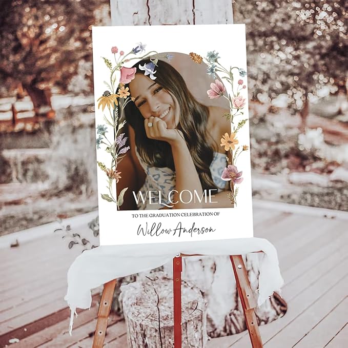 My4gifts Graduation Party Welcome Sign with Photo, Greenery Grad Poster, Personalized Graduation Decor, Class of 2025 Welcome Board, Senior Party Sign, Custom Grad Celebration Sign - 21