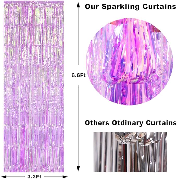 3 Pack Fringe Curtains Party Decorations,Tinsel Backdrop Curtains for Parties,Photo Booth Wedding Graduations Birthday Christmas Event Party Supplies (Rainbow Purple)