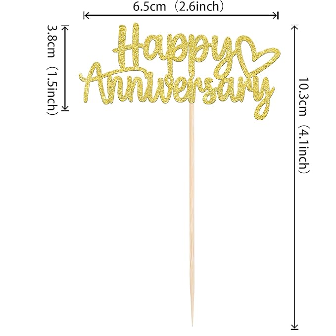 24 PCS Happy Anniversary Cupcake Toppers Glitter Wedding Anniversary Cupcake Picks Baby Shower Birthday Wedding Anniversary Party Cake Decorations Supplies Gold