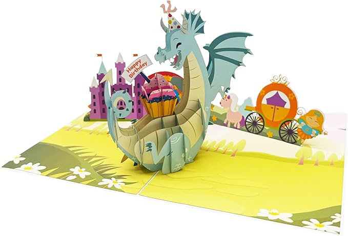 Happy Birthday Cute Dragon Pop-Up Card | Adorable 3D Popup Design for Kids & Adults | Perfect Birthday Greeting Card for Parties, Celebrations & Special Moments | Unique 3D Birthday Pop Up Card Gift