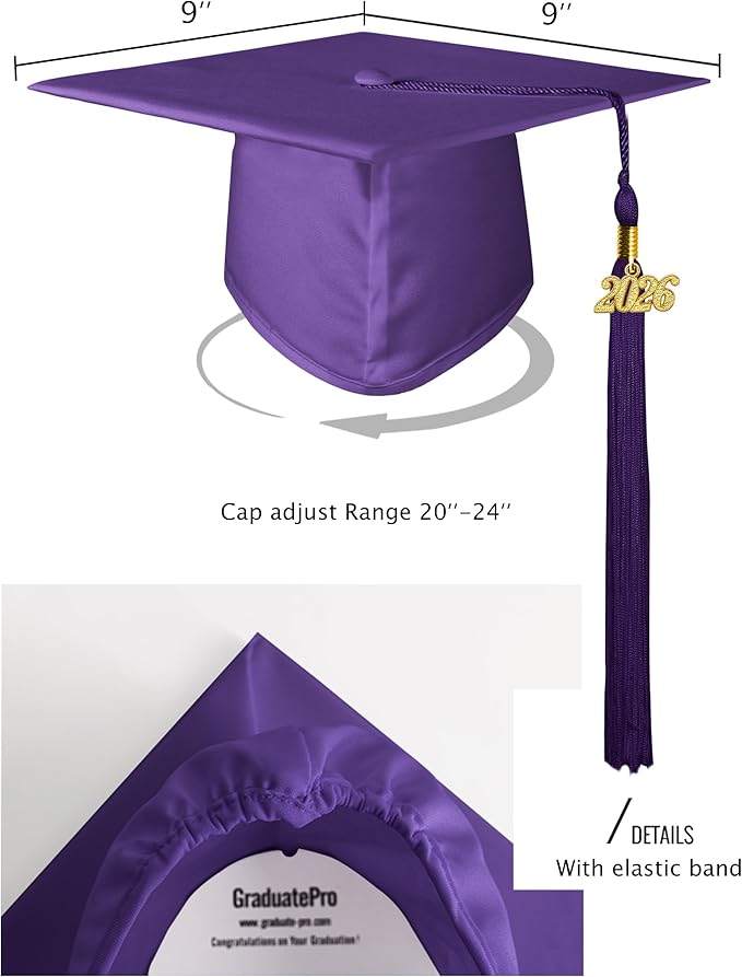 GraduatePro Matte Graduation Cap and Gown Class of 2026 Set Bulk with Tassel for High School & College 12 Colors