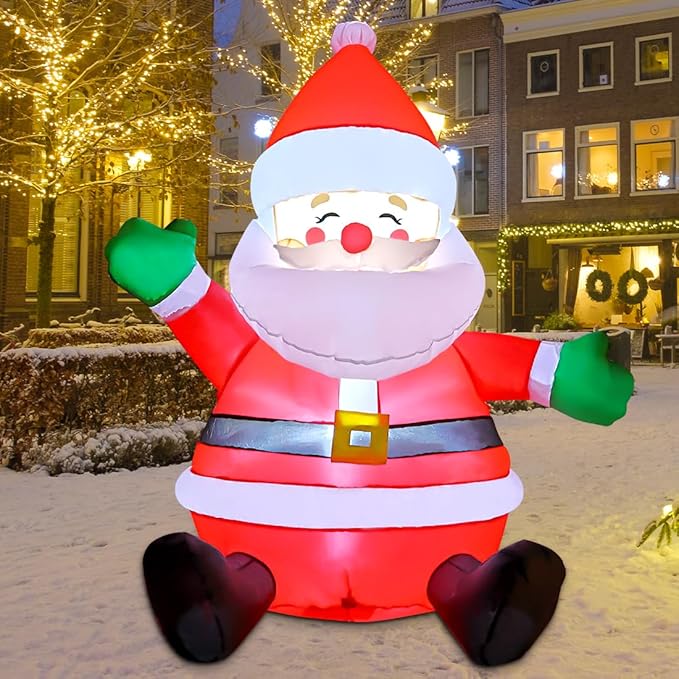 GOOSH 5 FT Christmas Inflatables Santa Claus Outdoor Decorations Blow Up Yard Sitting Santa Claus with Built-in LEDs for Holiday Xmas Garden Lawn Decor