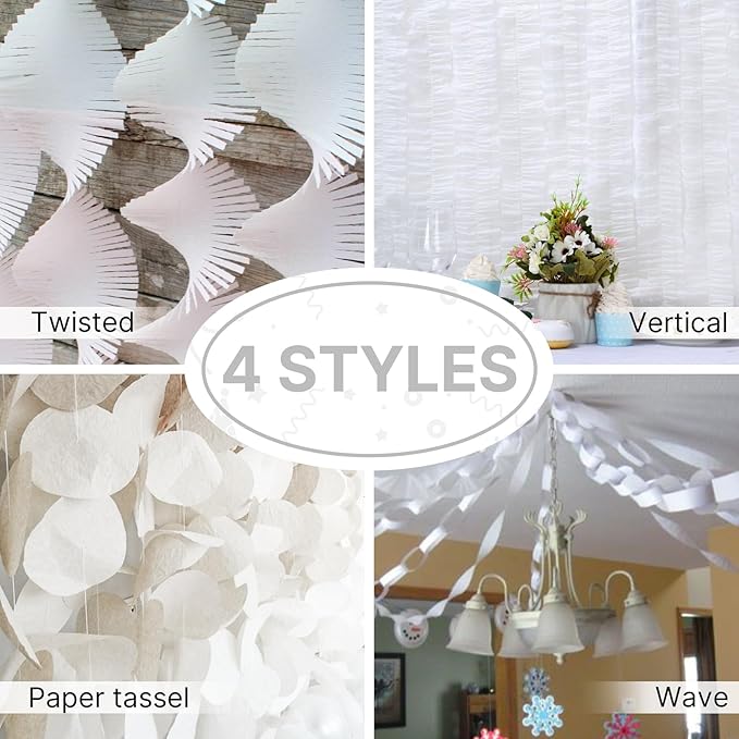 PartyWoo White Crepe Paper Streamers 10 Rolls 820 ft Pack of Pearl White Crepe Paper for Graduation Wedding Baby Shower Anniversary Gender Reveal Birthday Party Decorations (1.8 Inch x 82 Ft/Roll)