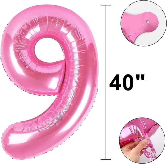 Pink Number 9 Balloon 40 Inch,Jumbo Giant Mylar Pink Number 9,Big Large Foil Helium Number Balloons, Digital 9 Helium Balloons for Girls 19 29 Birthday Graduation Princess Party Decorationsn
