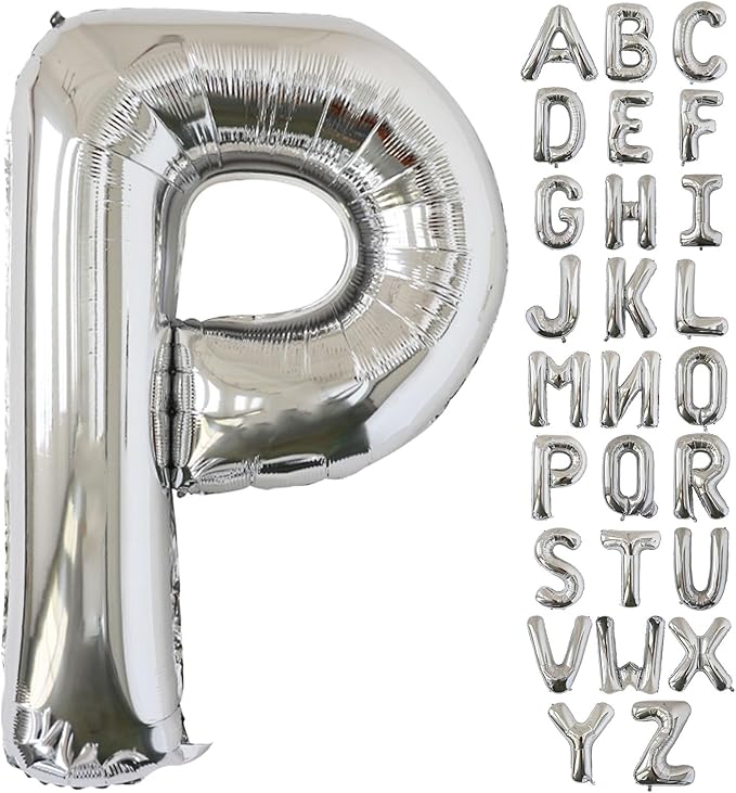 KALOR 40 Inch Silver Letter P Balloons Jumbo Foil Mylar Helium Big Balloons for Birthday Party Anniversary Baby Shower Supplies