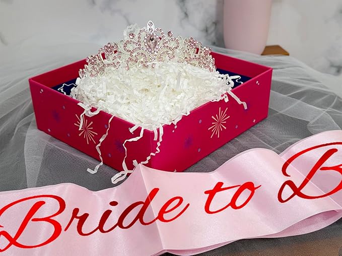 JETKONG 3 Pcs Bachelorette Party Decorations Bridal Shower Crown, Bride to Be Sash&Veil for Women Bachelorette Party Gifts, Bachelorette Party Supplies, Gifts, Favors (Pink)