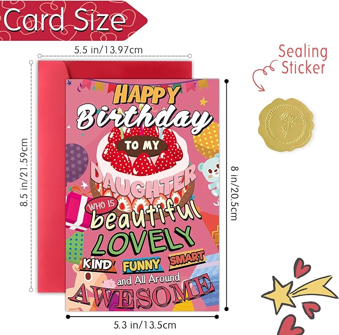 Cute Daughter Birthday Card, Birthday Card Gifts to Daughter from Mom Dad, Happy Birthday Card for Her