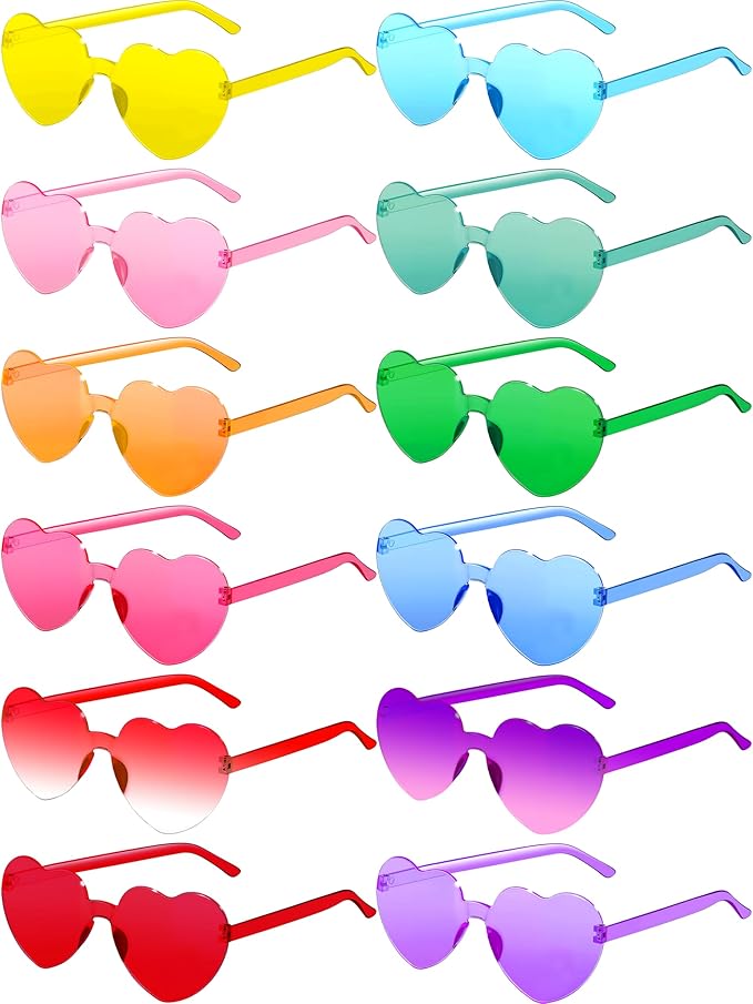 2/4/8/12/20 Pairs Heart Shaped Sunglasses Transparent Heart Glasses Rimless Trendy Eyewear for Valentines Party Favor