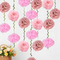 Pink Flower Garland for Backdrop - 2 Pcs Hanging Paper Flower Garlands for Wedding Arch Baby Shower Decor, 8.2 Ft Artificial Floral Vines for Living Room Wall Birihday Party Decoration