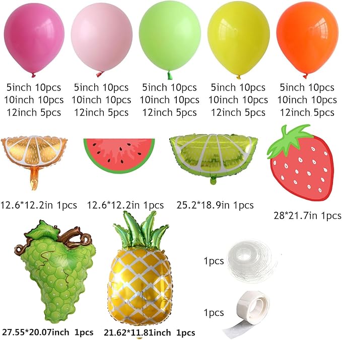 Fruit Balloon Garland Arch Kit Pink Rose Red Yellow Green Orange Balloons with Watermelon strawberry Lemon Orange Foil Balloons for Twotti Fruity Party Decorations Sweet Birthday Party