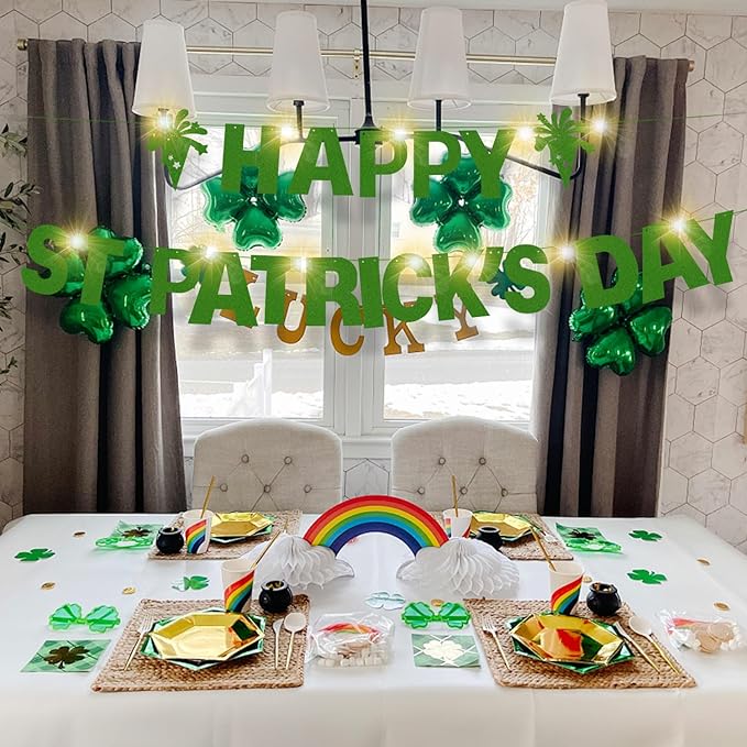 175Pcs DIY Custom Letter Banner Glitter Customizable Banner Kit DIY Happy Birthday Letters 0-9 Numbers Light Rope Personalized Banners Baby Shower Birthday Party Decorations Supplies(Dazzling Green)