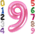 40 Inch Pink Number 9 Balloon, Giant 9 Number Balloons for 9th Birthday Decorations, Party Supplies for Baby Boy Girl, Pink Party Decor