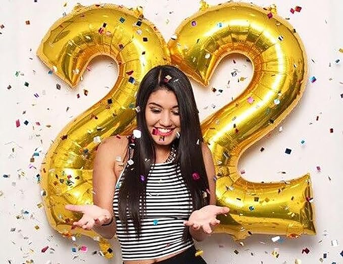 Large Gold 22 Number Balloons, 40 Inch Jumbo Number 22 Balloon, Gold Foil Mylar Balloons for Girl Sweet 22th Birthday Party, Anniversary Decorations