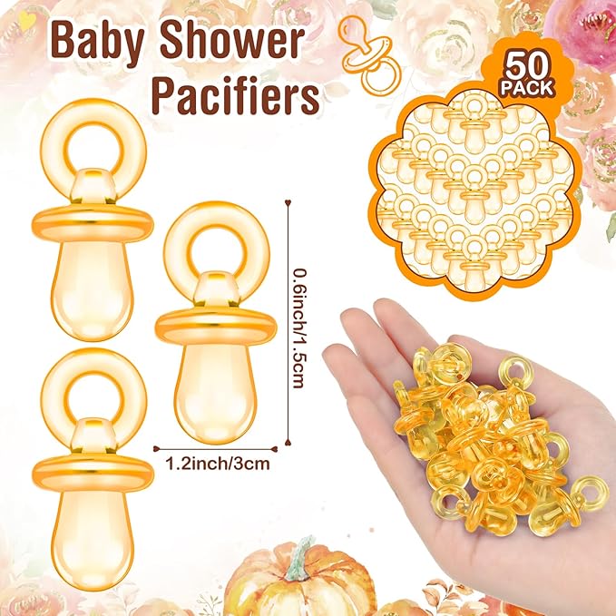 Thyle 51 Pcs Fall Baby Shower Games a Little Pumpkin Is on The Way Pacifier Hunt Include Hunt Sign and 50 Acrylic Pacifiers for Thanksgiving Autumn Baby Shower Pumpkin Gender Reveal Party Decor
