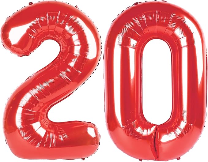 Red Jumbo Number 20 Balloon 40 Inch, Boy Girl 20 Birthday Supplies, Foil Helium 20 Birthday Giant Balloon, Mylar Red Number Balloons Anniversary Decorations