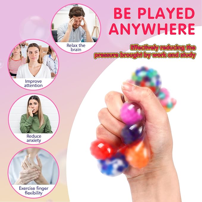 24 Pack Stress Balls, Squishy Ball, Squeeze Balls for Adults, Anti-Anxiety and Fidget Balls to Relax, Party Favors, Birthday Gifts, Goodie Bag Stuffers