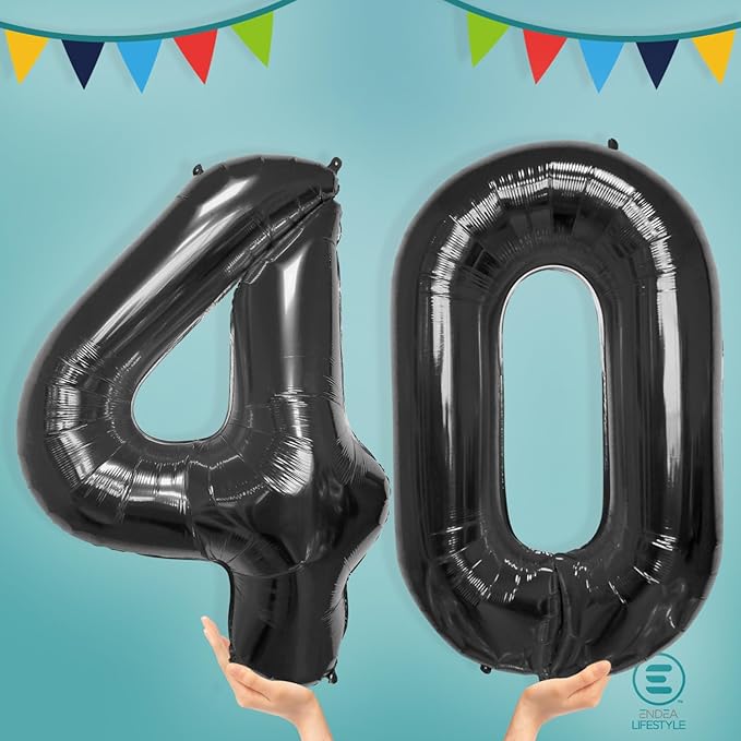 40 Inch Large Black Number Celebration and Decoration Balloon for Birthday Parties, Graduations, Anniversaries, Weddings, Photo Shoots, Special Events - Helium Foil Mylar (Black Number 40)