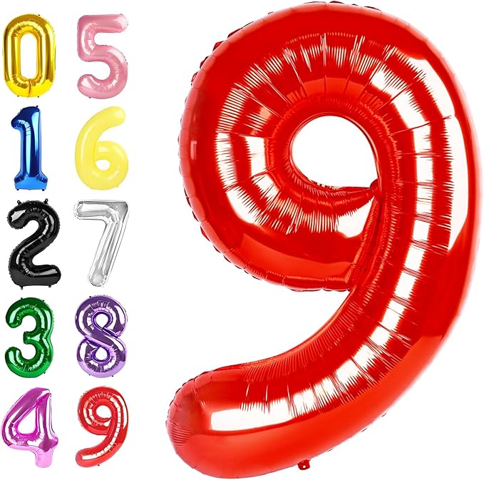 Red 9 Balloon, Big 40 Inch Happy 9 19 29 90 Birthday for Men And Women, Foil Balloons Decoratins for Boy and Girl Birthday, Wedding Anniversary, Single, New Year, Party Syupplies