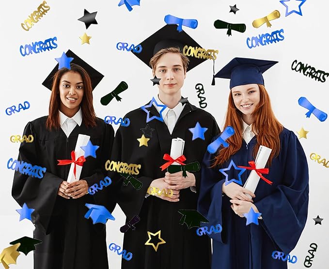 Blue Gold and Black Graduation Confetti 2026, 1000 Pcs Congrats Grad Confetti Class of 2026 Party Table Centerpiece for 2026 Graduation Party Decorations