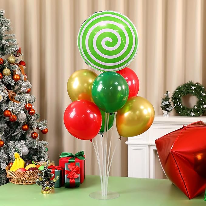 4 Sets Christmas Party Balloons Stand Kit with Gingerbread Man Candy Foil Balloons Party Balloon Centerpiece for Tables for Xmas Holiday Birthday Party Christmas Themed Decorations