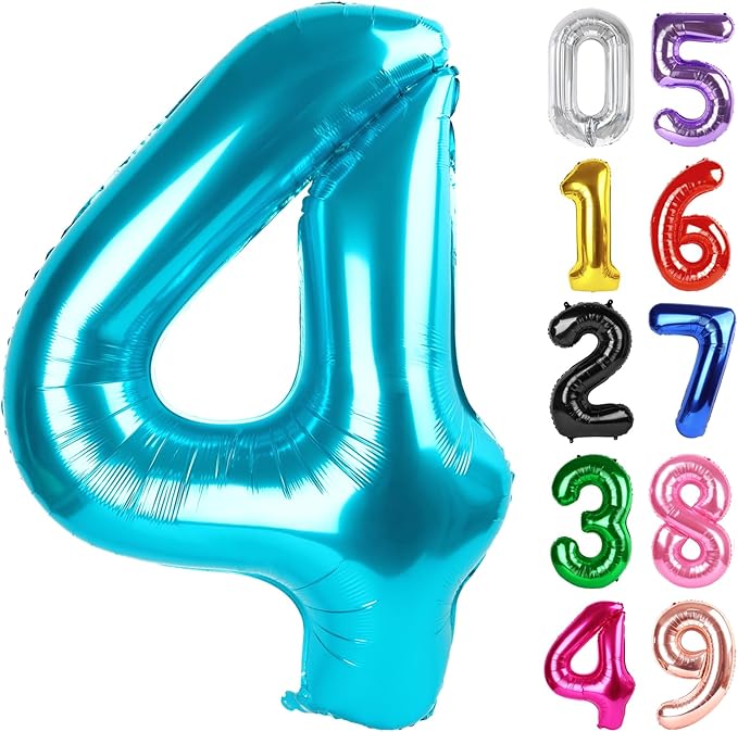 Light Blue Number 4 Balloon 40 Inch, 4th Birthday Party Decorations for Children, Giant 4 Foil Balloon for Party Supplies