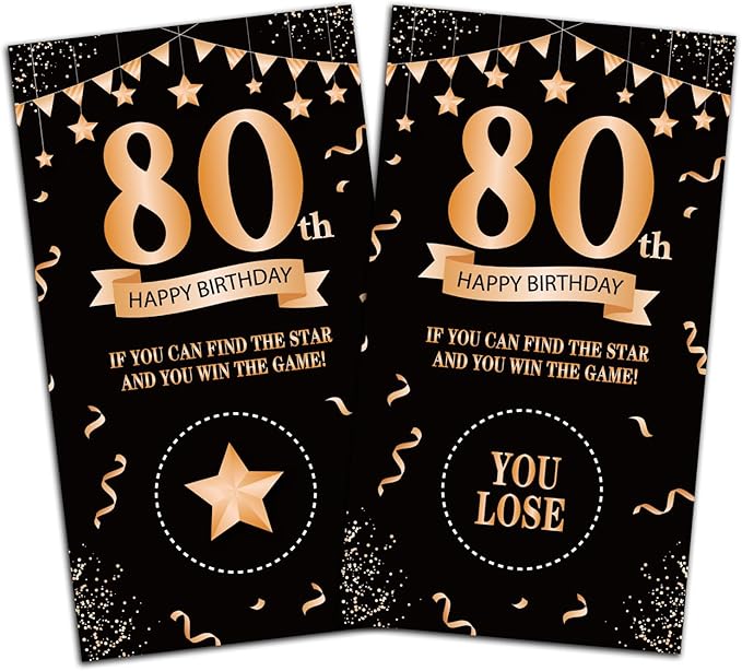 32 Pack 80th Birthday Theme Scratch Cards - Happy 80th Birthday Scratch Off Tickets - Funny Anniversary Party Celebration Supplies - Great for Party Favors, Group Activities, Adult Raffles