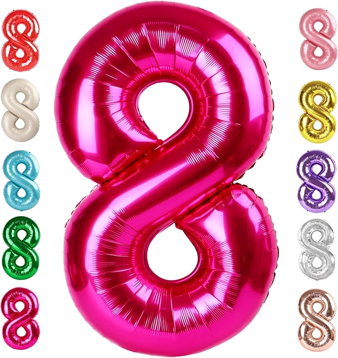 40 Inch Number 8 Balloon, Hot Pink 8 18 28 80 Birthday Balloons for Men Boys, 8th Birthday Decorations Party Supplies, Wedding, Graduations