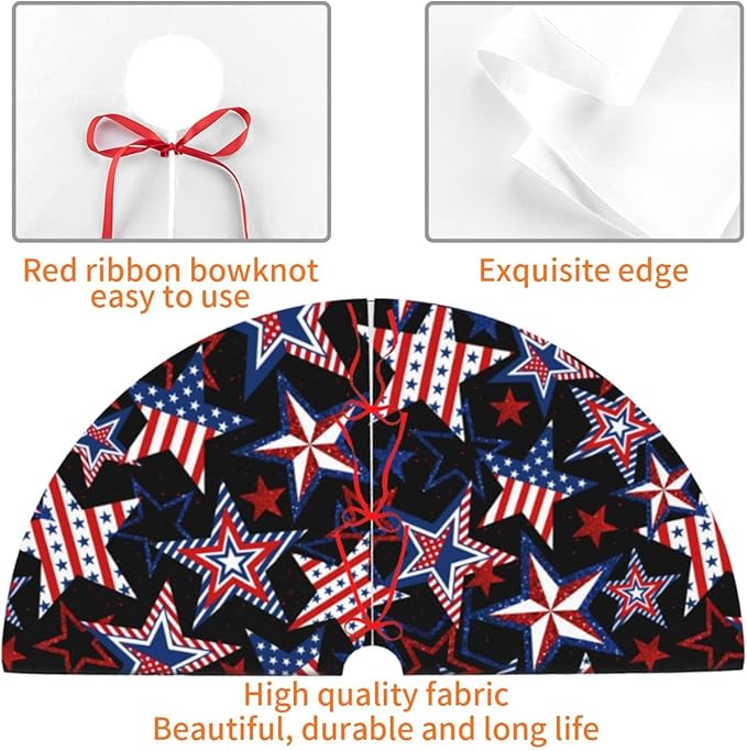 American Flag Patriotics Tree Skirt 4th of July Memorial Day Veterans Day Christmas Tree Skirt Xmas Tree Mat Christmas Tree Ornaments Decorations Holiday Party Indoor Outdoor 36"