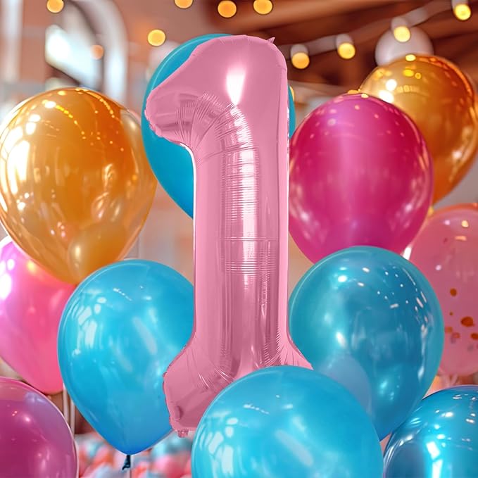 40 Inch Large Pink Number Celebration and Decoration Balloon for Birthday Parties, Graduations, Anniversaries, Weddings, Photo Shoots, Special Events - Helium Foil Mylar (Pink Number 1)