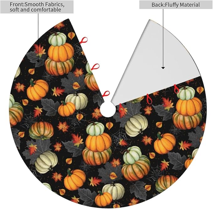 Fall Tree Skirt 48 inch, Thanksgiving Halloween Christmas Tree Skirts Ornaments Decorations, Pumpkin Maple Leaf Spider Web Design for Xmas Party Indoor Outdoor Decor