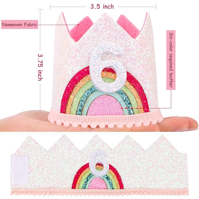 6 Year Old Girl's Rainbow Princess Tiara Birthday Crown, Party Accessories and Gifts