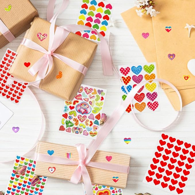 Heart Stickers, 3140 Pcs Small Heart Sticker Bulk, 50 Sheets Gilter Self Adhesive Love Sticker for Card Envelopes Gifts Craft Scrapbooking Wedding Mother's Day Valentines Day Party Decorations Favors