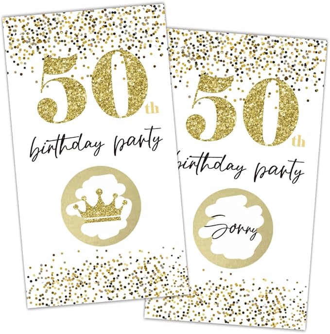 REWIDPARTY White Gold 50th Birthday Party Scratch Off Game Cards（32 PCS）Happy 50th Birthday Party Scratch Cards Cheers to 50 Years Party Supplies Activity for Birthday Raffle Tickets Kids Adults