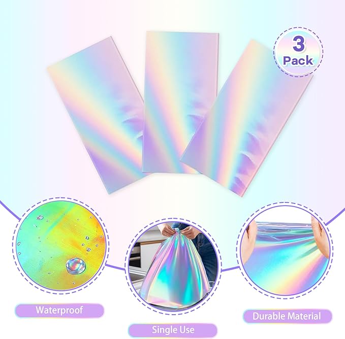 3-Pack Iridescent Plastic Tablecloths, Holographic Glittering Foil Disposable Tablecloths, 54 inches x 108 inches, Suitable for Birthday, Wedding, and Holiday Party Decorations
