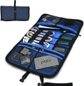 Patu Roll Up Electronics Accessories Travel Gear Organizer Case, Portable Universal External Batteries Hard Drives Cables Cosmetics Kit Bag, Navy