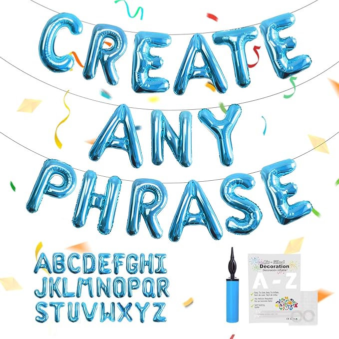 52 pcs Peacock Blue Foil Letter Balloons with Air Pump, 16 Inch 2 A-Z Sets - Mylar Alphabet Balloon Kit for Birthday Banner & Party Decorations