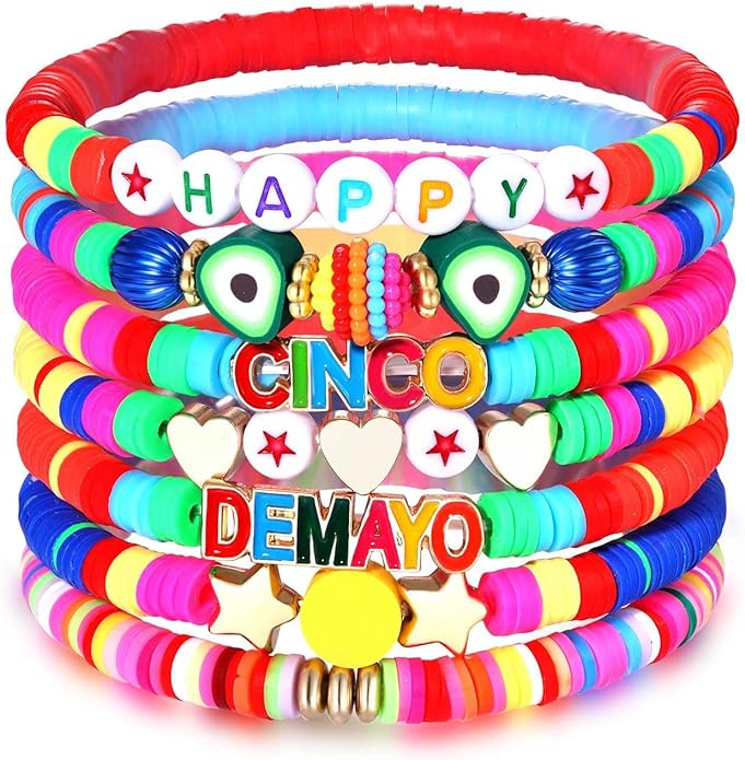 Surfer Heishi Bracelets for Women Stackable Rainbow Vinyl Disc Clay Beaded Stretch Bracelets Elastic Layering Friendship Bracelets Boho Summer Beach Jewelry