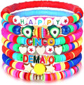 Surfer Heishi Bracelets for Women Stackable Rainbow Vinyl Disc Clay Beaded Stretch Bracelets Elastic Layering Friendship Bracelets Boho Summer Beach Jewelry