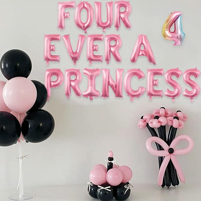 2 Set 34Pcs Pink FOUR EVER A PRINCESS Letter Balloons 16in Balloon Foil Letter Decorations Party Decor Pink Letter Balloons FOUR EVER A PRINCESS Party Supplies